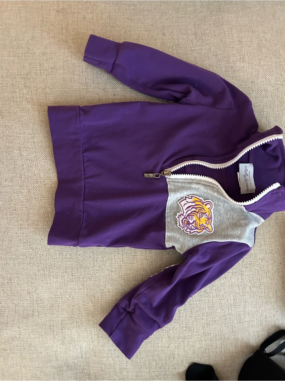 Purple & Gray Tiger Patch Hoodie - Kids